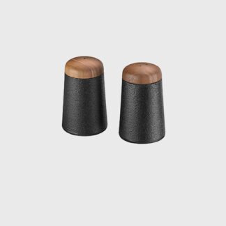 Salière et poivrière « SHAKE » en fonte et bois de noyer