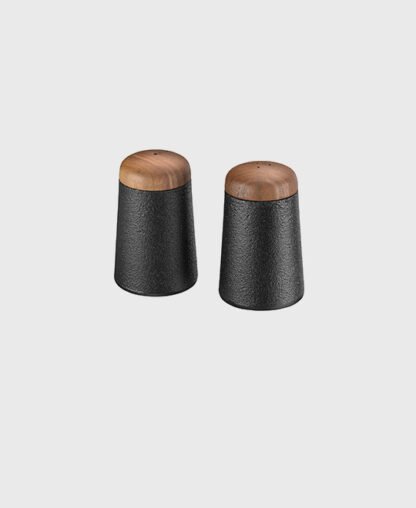 Salière et poivrière « SHAKE » en fonte et bois de noyer