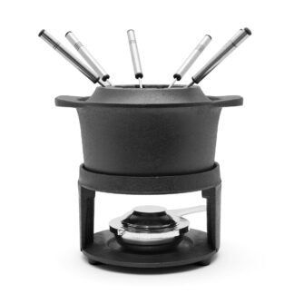 Set complet à fondue en fonte sans revêtement
