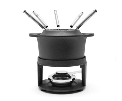 Set complet à fondue en fonte sans revêtement